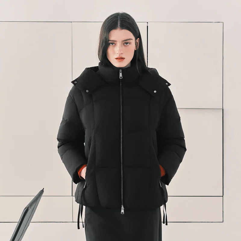 Semir Women Down Jacket 90 Percent Down Fill Hooded Design Loose Fit Mid Length Solid Color Warm Insulation 2026 Winter