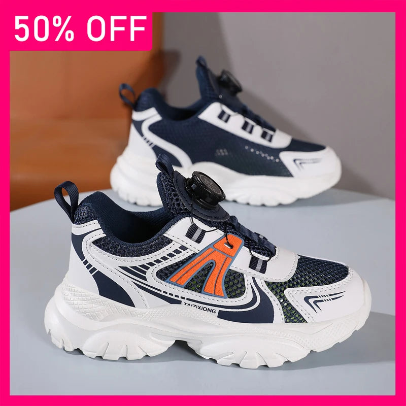 Kids Sneakers New Rotating Buckle Breathable Mesh Thick Sole Rebound Fitness Shoes Comfortable Versatile Casual Shoes for Girls