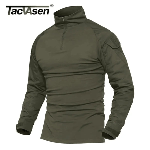 TACVASEN Long Sleeve 1/4 Zipper Slim Fit T-shirts With Pockets Mens Summer Combat T Shirt Cotton Polyester Training Clothing