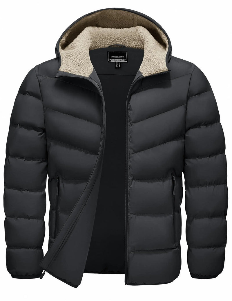 TACVASEN Mens Sherpa Lined Puffer Jacket Quilted Full-Zip Water Resistant Windproof OutShell Zippered Pockets Fleece Warm Coat