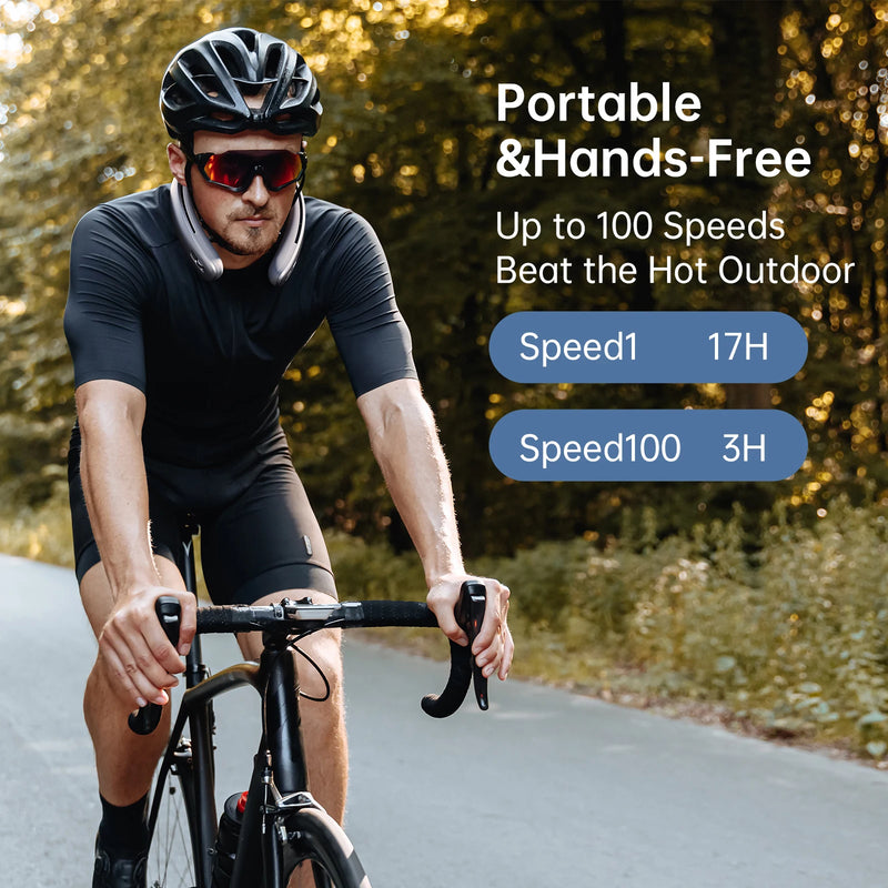 JISULIFE Portable Neck Fan，100 Speed Wind，5000mah Battery，17 Hour Work Time，Mini Electric Neck Fan Usb Rechargeable Neckband Fan