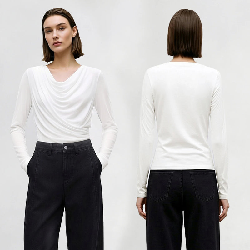 Amii Breathable T Shirts Woman 2026 Autumn New Slim Fit Cowl Neck Long Sleeve Tees Elegant Casual Versatile Womens Tops 12613008