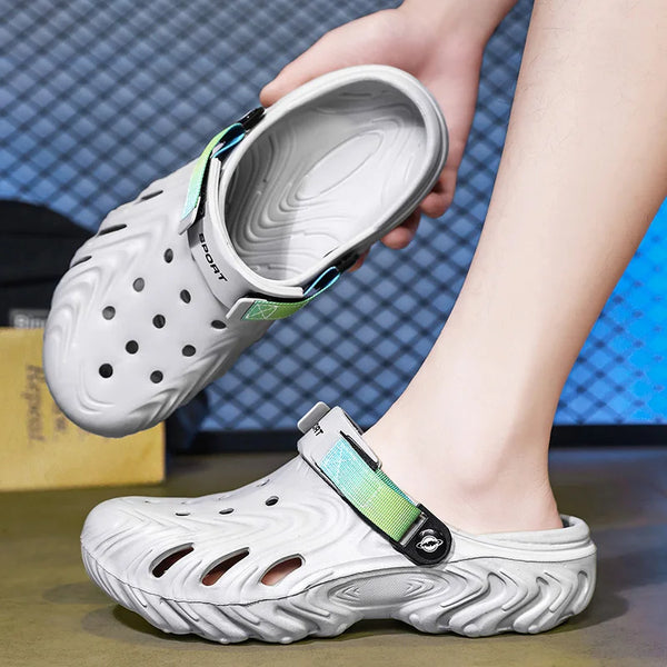 Wide Fit Men's EVA Clogs Non Slip Quick Dry Garden Shoes Adjustable Sport Strap Breathable Slip on Beach Sandals Shower Outdoor