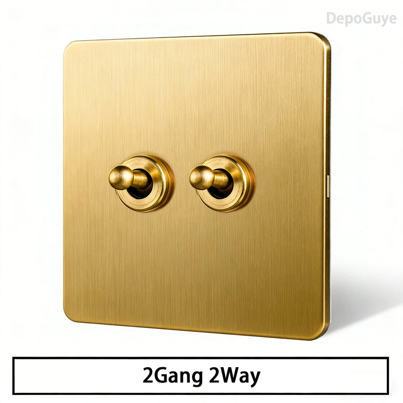 Stainless Steel Panel Retro Toggle Light Switch Gold/Black/White Wall Lamp Brass Lever EU UK Standard 1-4Gang Home Decoration