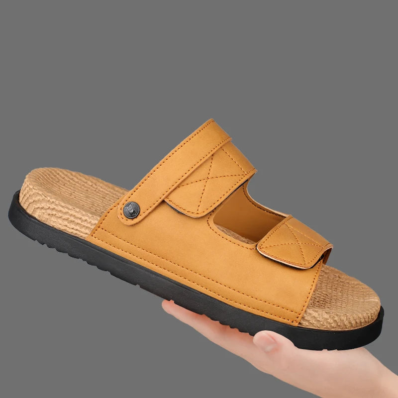Thick Soles Bottom Platform Mens Leather Sandals Men Adjustable Slippers Sandals Soft Comfortable Summer Shoes