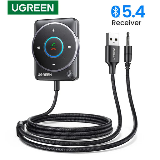 UGREEN Bluetooth 5.4 Car Receiver Adapter with Mics and Noise Cancellation, USB AUX Bluetooth Receiver Car Kit Stereo Audio