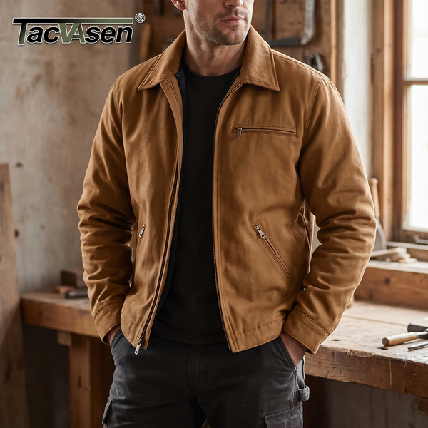 TACVASEN Heavy Duty Canvas Work Jackets Mens Construction Duck Retro Jacket Sherpa Waterproof Warm Winter Coats Cotton Pockets