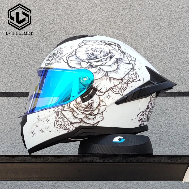 LVS high-quality adult motorcycle helmet with double lenses and full coverage track helmet, personalized large tail wing DOT