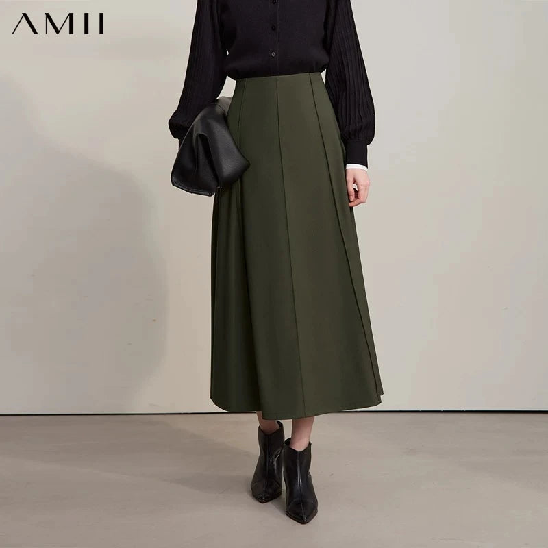 AMII Women's Skirt 2026 Autumn New Minimalist Solid Color Loose Skirts For Women Medium To Long Versatile A-shaped Skirt12524019