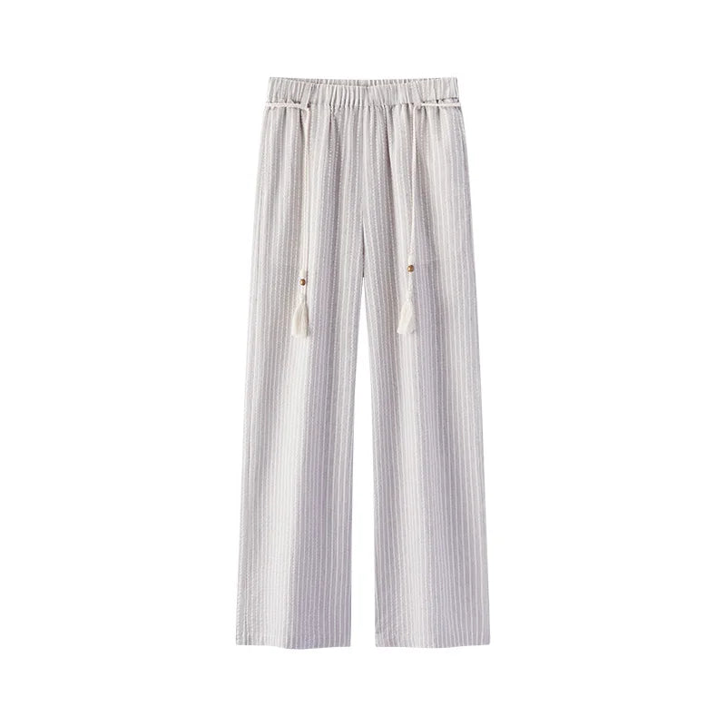 Semir Women Pants Striped 2026 Soft Drape Wide Leg Belted Urban Casual Everyday Style Soft Comfortable Daily Wear Trendy
