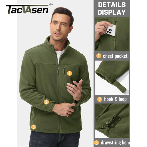 TACVASEN Stand Collar Fleece Jackets Mens Thermal Warm Full Zip Work Jacket Outdoor Trekking Hiking Jackets Windbreaker