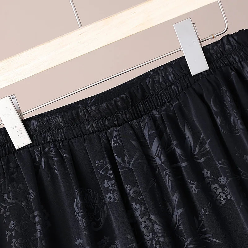 2026 Spring Women's Black Skirt, Chinese-Style High-Waisted Fashion A-Line Skirts, Jacquard Fabric, Asian Sizes.
