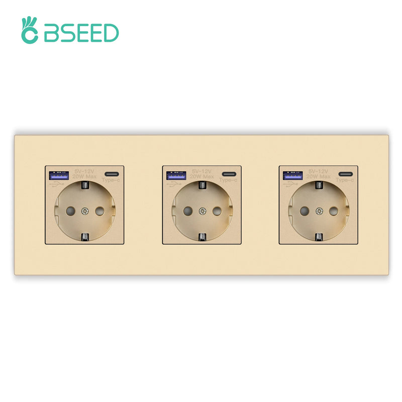 BSEED Single Wall Socket USB Type-C Fast Phone Charge Port Socket 20W Triple Power Plugs Plastic Panel Four Frame Outlets