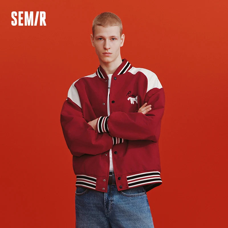 Semir Men Jacket 2026 Spring New Red Double Sided Wear American Retro Style Loose Baseball Casual Outdoor Tops