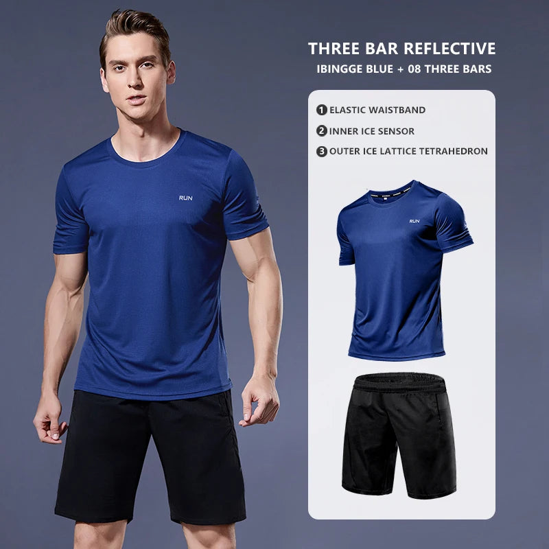 Men's Running Jogging Gym Fitness Tracksuit 2PCS Compression Workout Exercise Tight Fit Athletic Sportswear