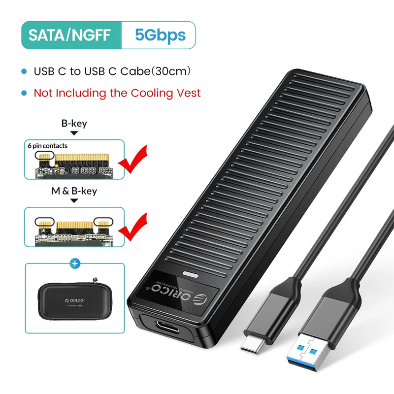 ORICO M.2 NVMe SSD Enclosure 10Gbps USB3.2 Gen2 M2 SSD Enclosure Case Box Simple Design for NVMe SATA Tool-free Support UASP