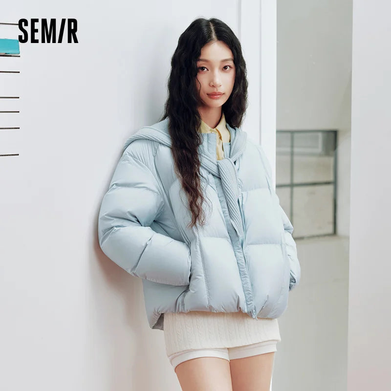 Semir Women Down Jacket Scarf Hood 90 Percent Down Fill Water Repellent Windproof Loose Fit Drawstring 2026 New