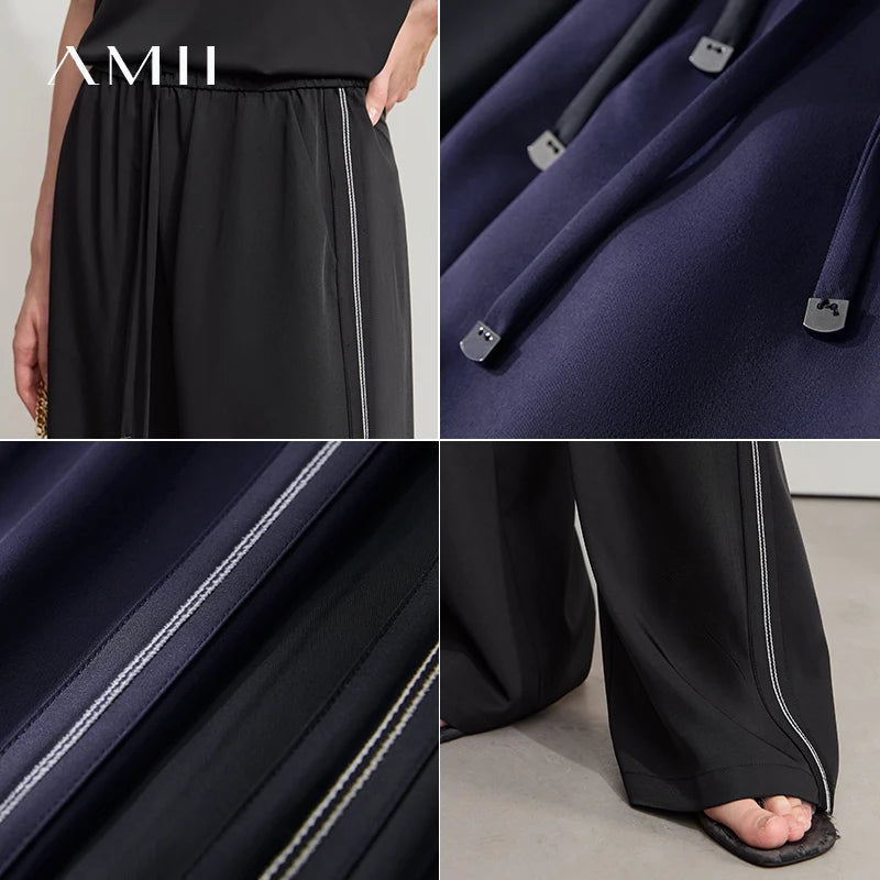 Amii Loose Casual Pants Solid Color Straight 2026 Summer Office Lady Draped Pockets Draped Slim Tie Webbing Trousers 12542178