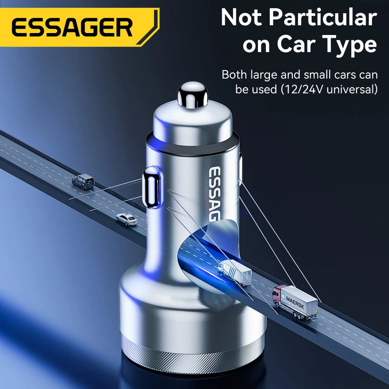 ឆ្នាំងសាករថយន្ត Essager 80W USB Type C PD សាកថ្មលឿនសម្រាប់ទូរស័ព្ទ iPhone 14 13 Huawei Xiaomi Samsung iPad កុំព្យូទ័រយួរដៃថេប្លេត