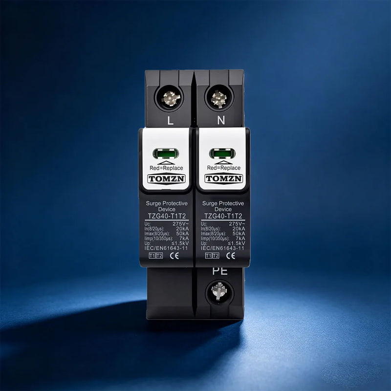 TOMZN TZG40-T1/T2 New Type Pluggable DIN Rail SPD AC 275V/385V 8/20μs 20–50kA 10/350μs 7kA Surge Protective Device for Lightning