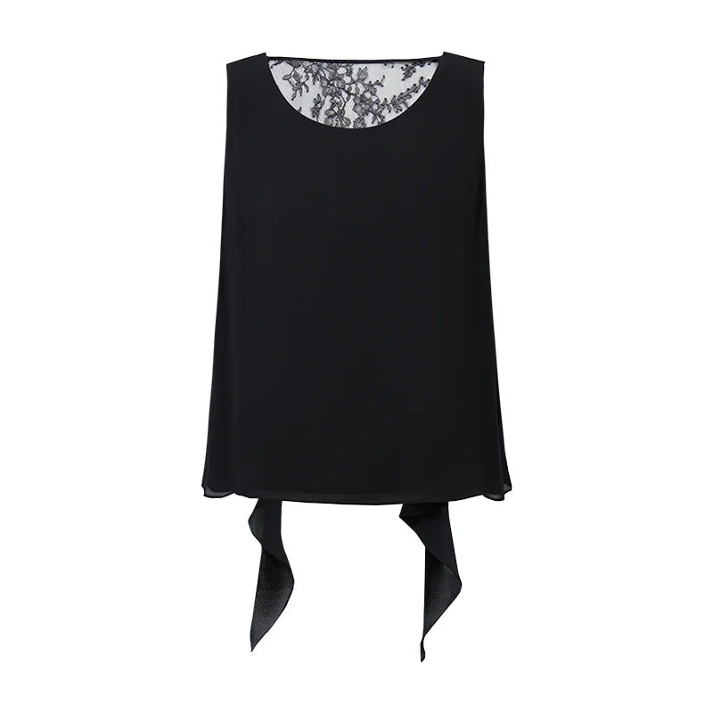 Amii Sleeveless Blouse For Women 2026 Summer New Round Neck Chiffon Tank Top Loose Flowy Sheer Lace Women's Camisole 12642035