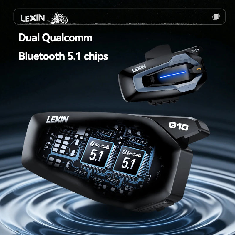 NEW-LEXIN G10 Motorcycle Helmet Intercom, 8 Riders Dual Qualcomm Bluetooth 5.1 Intercom, Parallel Audio- Intercom and Stream Mus