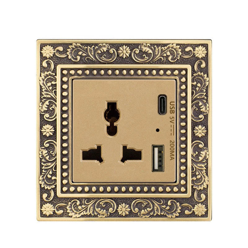 Luxury European retro Metal Button Switch panel,EU France Standard copper Wall socket,Universal light home switch power outlet