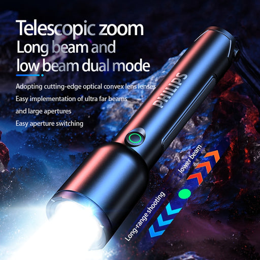 PHILIPS 2023NEW led flashlight camping lanterna fishing zoom 450m long-range sos Self Defense