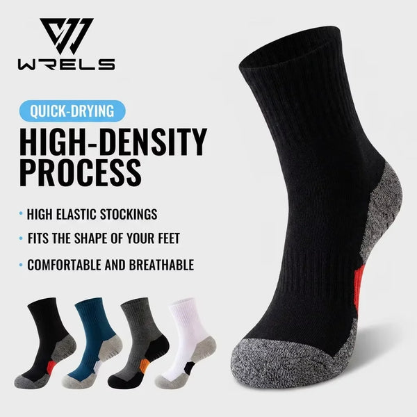 WRELS 1/2/3 Pairs Crew Hiking Socks Moisture Wicking Sports Socks Cushioned Arch Support Men's Outdoor Mountaineering Socks