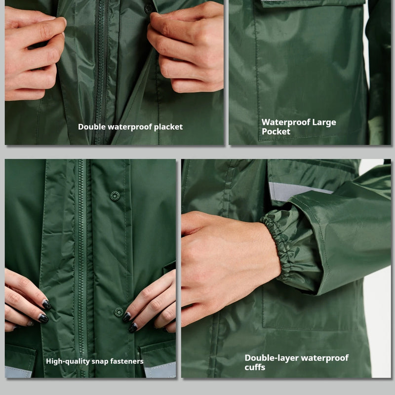 ខ្សែក្រវ៉ាត់ក្រណាត់ Polyester កាវ PVC កម្រិតការពារភ្លៀង អាវភ្លៀងមួយដុំសម្រាប់ជិះក្រៅផ្ទះ