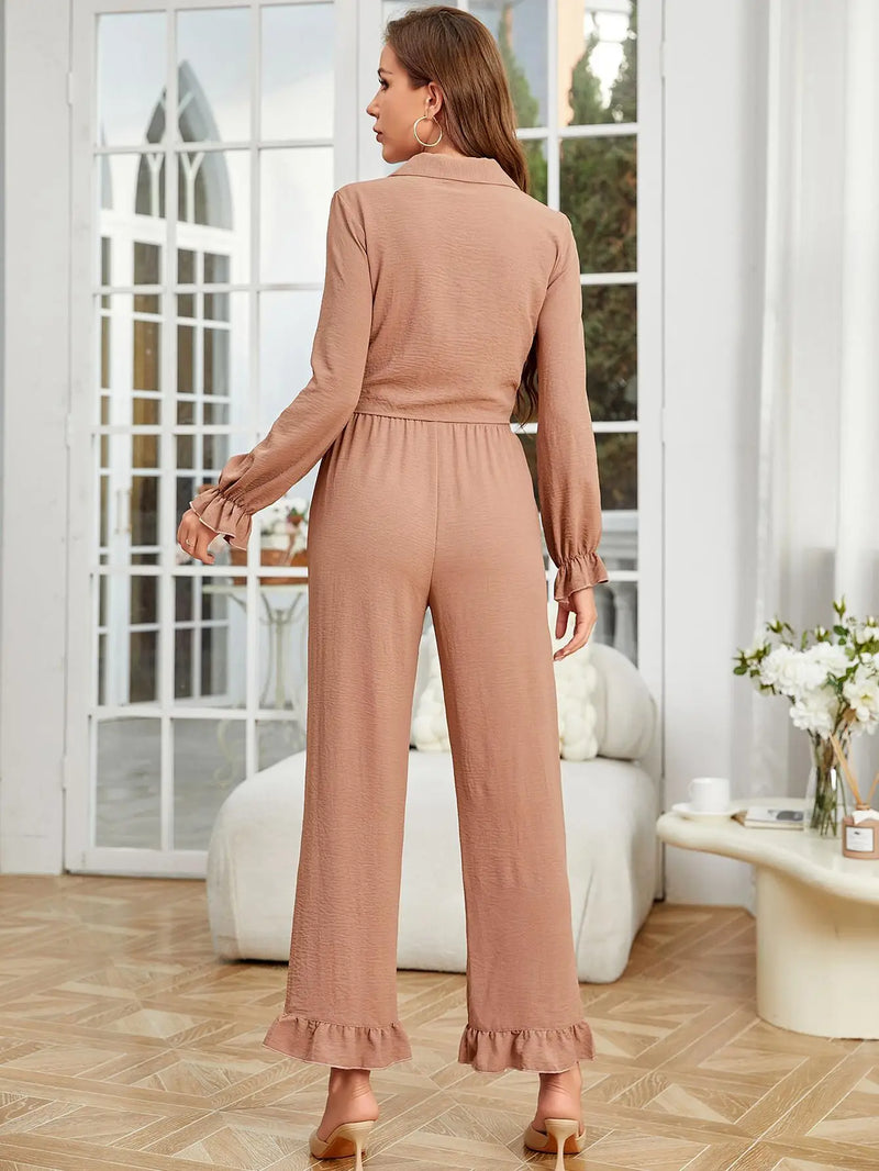 Pijama Mujer European Pajamas Women Spring Autumn Ruffled Cardigan Long-sleeved Trousers Set Two Piece Sleepwear Home Clothes