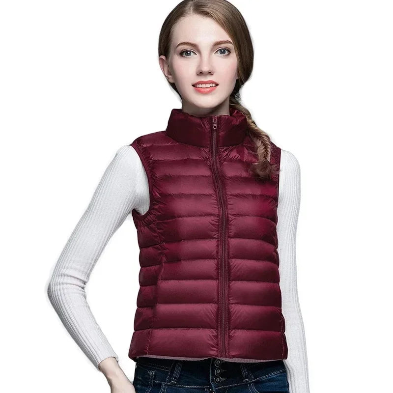 Red Collar Women's Light/thin Sleeveless Vest Jacket, Fashion Short Female Vests, Blue Khaki Green Black Waistcoat, Asian Size