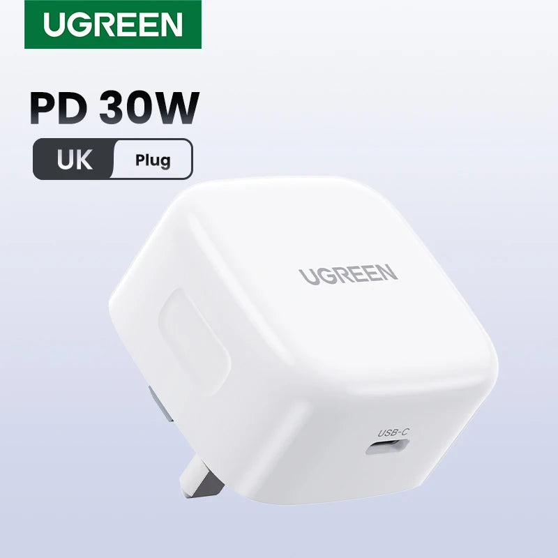 【UK Plug】UGREEN Quick Charge 4.0 3.0 QC PD Charger 30W USB Type C Fast Charger for iPhone 18 17 16 Pro Xiaomi Phone PD Charger