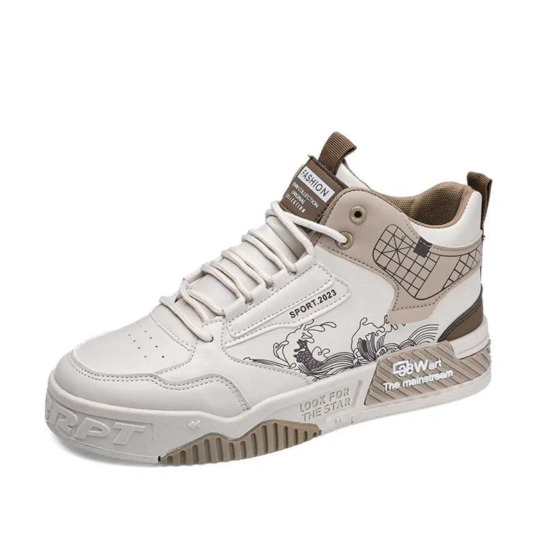 Men's high cut thick soled casual shoes four season student fashion flat shoes soft sole walking shoes youth sports board shoes