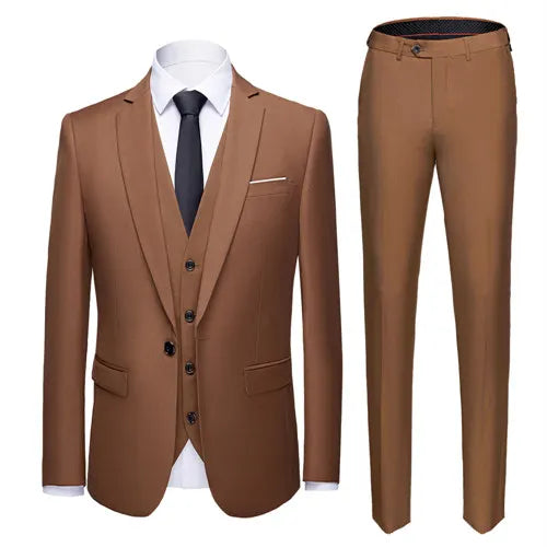 2026 New Men's Suit 3-Pieces Set (Jacket + Pants + Vest) Wedding / Party / Office Slim Blazer Coat + Trousers Asian Size