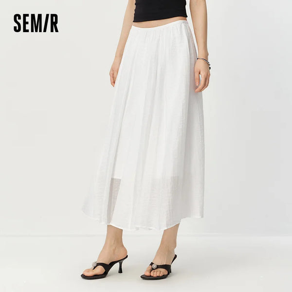 សំពត់ស្ត្រី Semir ចង្កេះខ្ពស់ សំពត់វែងពណ៌ស រាងអក្សរ A រដូវក្តៅ ឆ្នាំ២០២៦ ឆើតឆាយធម្មតា