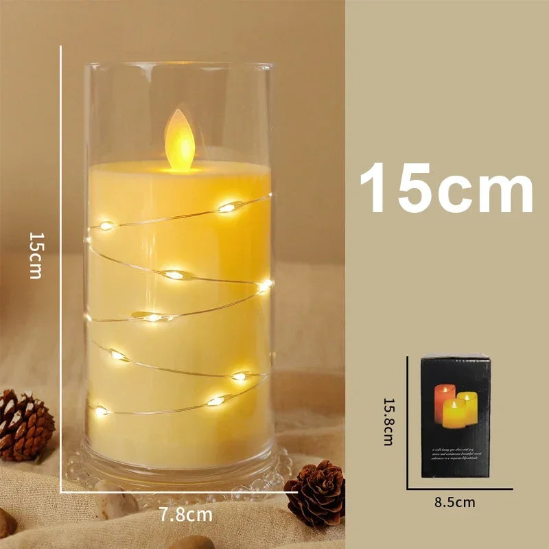 1/3 Pcs LED Flameless Electronic Candle Lights Recessed Flickering String Lamp Clear Acrylic Battery Powered for Christmas Party