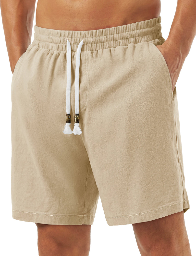 TACVASEN Men's Cotton Casual Shorts Loose Summer Beach Vacation Short Solid Pants with Deep Pockets Elastic Waist 7 Inch Inseam