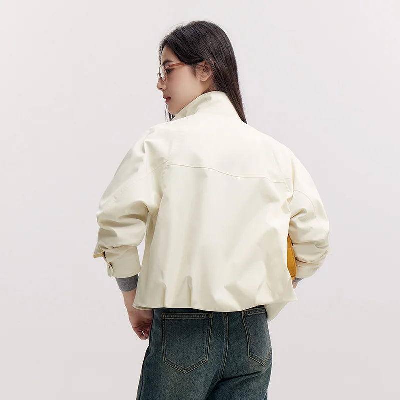 Semir Minimalist Jacket Women Spring Stand Collar Drawstring Windproof Waterproof Stain-Resistant Casual Commute Top