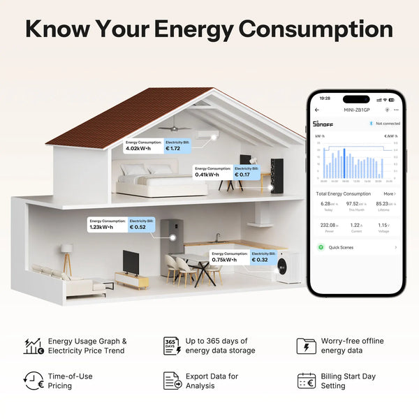 ម៉ែត្រថាមពល SONOFF MINI-ZB1GP MINI PM Zigbee (មិនមែនកុងតាក់) 16A អតិបរមា តាមដានថាមពល ការគណនាថ្លៃដើម ផ្ទុកលើសចរន្ត