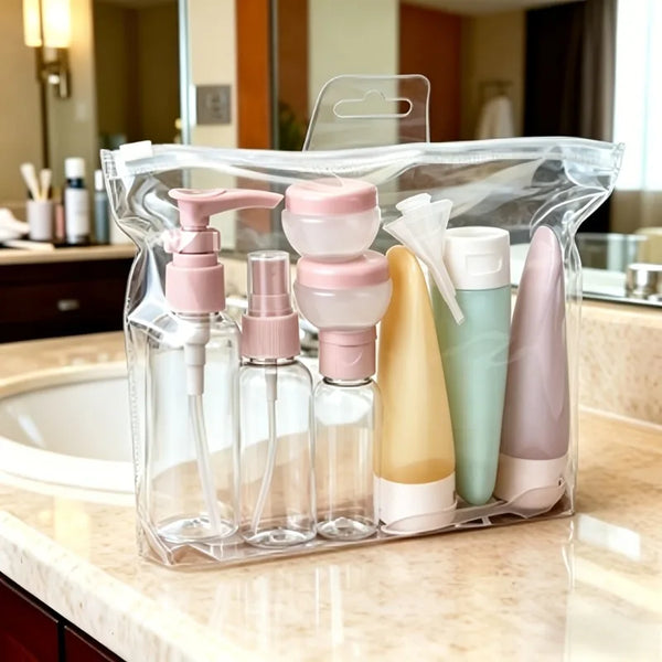 11pcs Travel Sub-bottling Set ,Leak-Proof Travel Toiletry, Airplane Approved Size,Spray Bottle & Squeeze Tubes with Bag