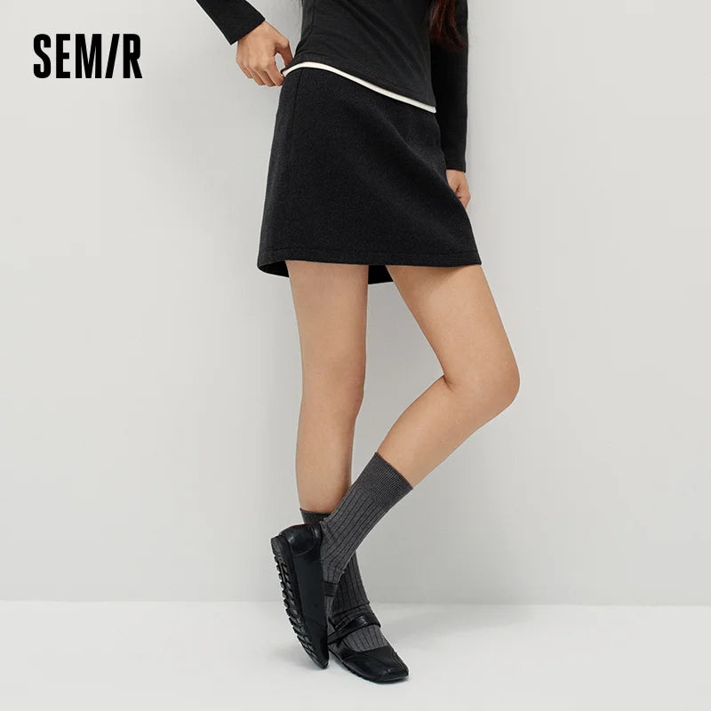 Semir Women Woolen Skirt Solid Color Side Slit Commuter Style 2026 New Winter Daily Wear Urban Casual Style Everyday Wardrobe