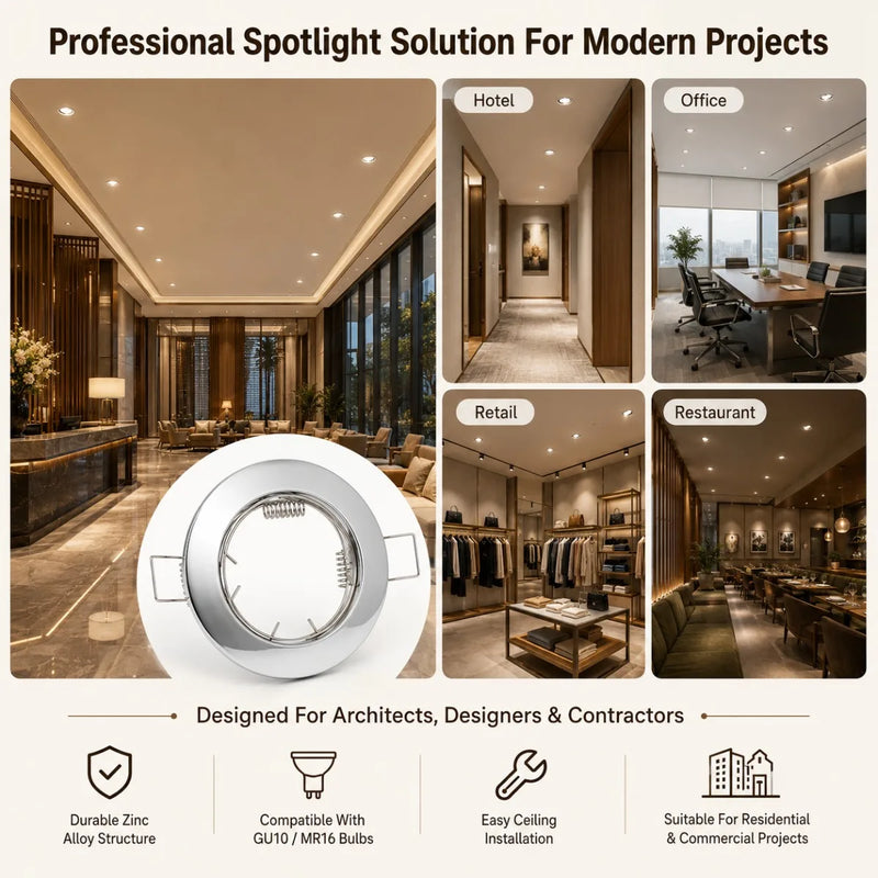 JOYINLED 2/10PCS Zinc Alloy Recessed Spotlight Trim Round Downlight Frame GU10 MR16 LED Ceiling Light Housing 60mm Cutout