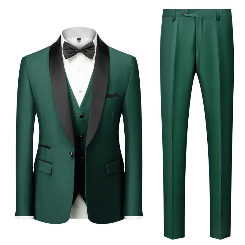 2026 Men's Black 3-Piece, Slim-fit Formal Jacket and Waistcoat Paired with Trousers, Asian Size, Red, White, Gray, Purple