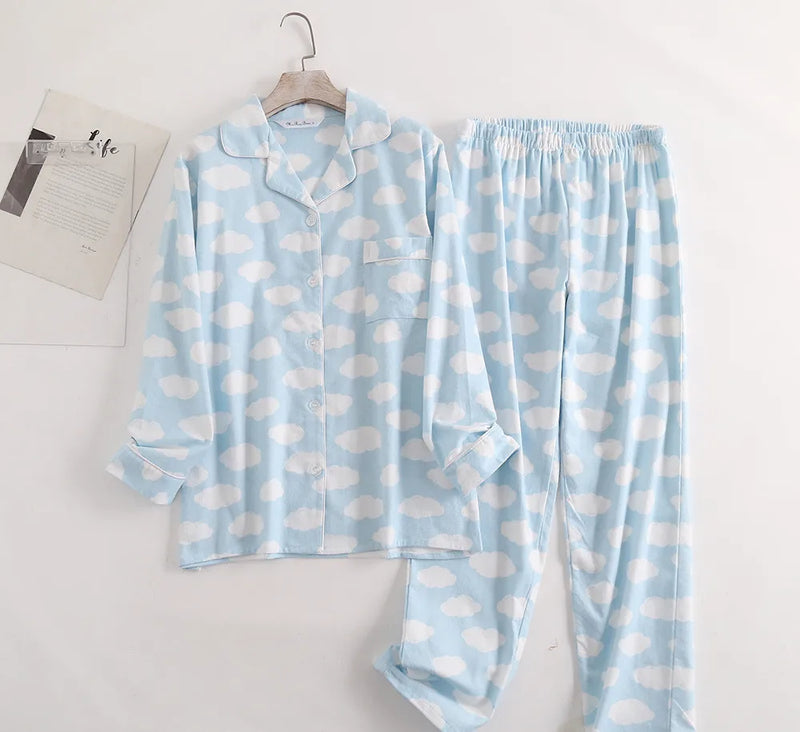 Casual Polka Dot Women's Pajamas Set Lapel Long Sleeve Shirt Pant Suit Spring Autumn Sleepwear Pyjamas Femme Home Wear Clothes