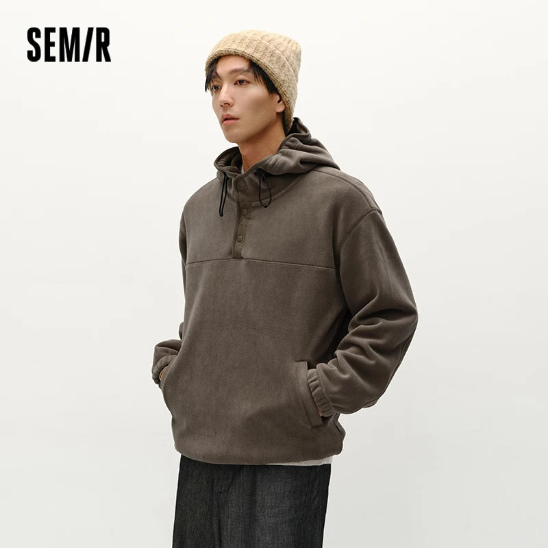 Semir Fleece Hoodie Pullover Relaxed Fit Men 2025 Winter Warm Comfortable Half Zip Casual Basic Style Daily Sweatshirt