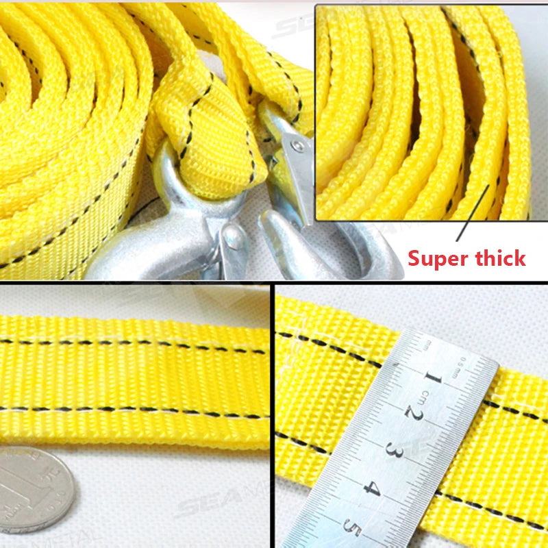 SEAMETAL 3M/3Ton 4M5Ton Car Tow Cable Towing Pull Rope Strap With Hooks Portable Self-driving Tourism Heavy Rescue Rope Tools