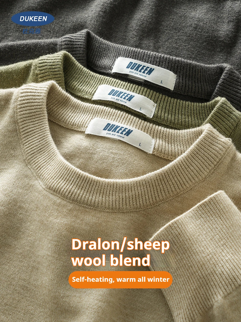 DUKEEN Dralon/sheep Wool Blend Men's Sweater 2025 Autumn and Winter Thick Warm Crew-Neck Knitwear Man Undershirt
