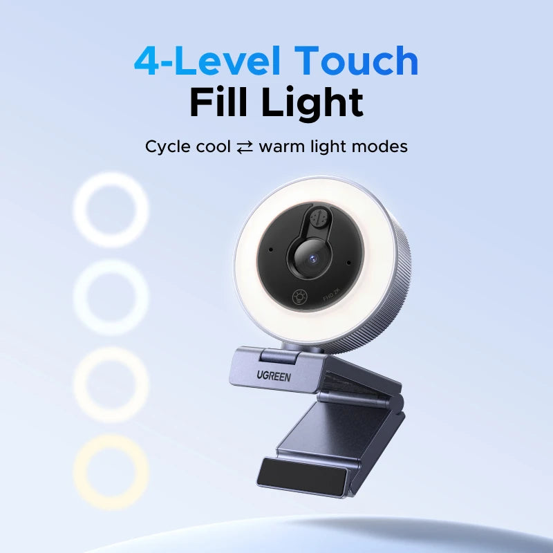 UGREEN USB Camera Webcam For PC with Fill Light 2K30 Fixed Focus, 1.5m Cable