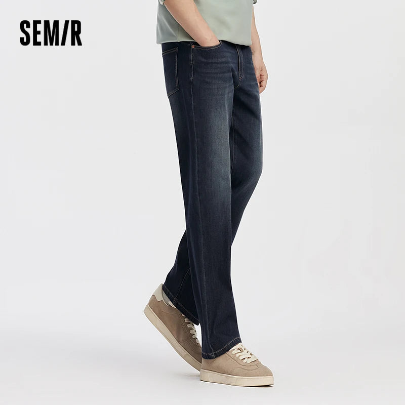 Semir Men Jeans Stretch Soft Straight Fit Casual Commute 2026 Autumn Long Denim Pants Clean Shape Everyday Style Daily Wear